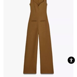 Zara Brown Sleeveless Jumpsuit